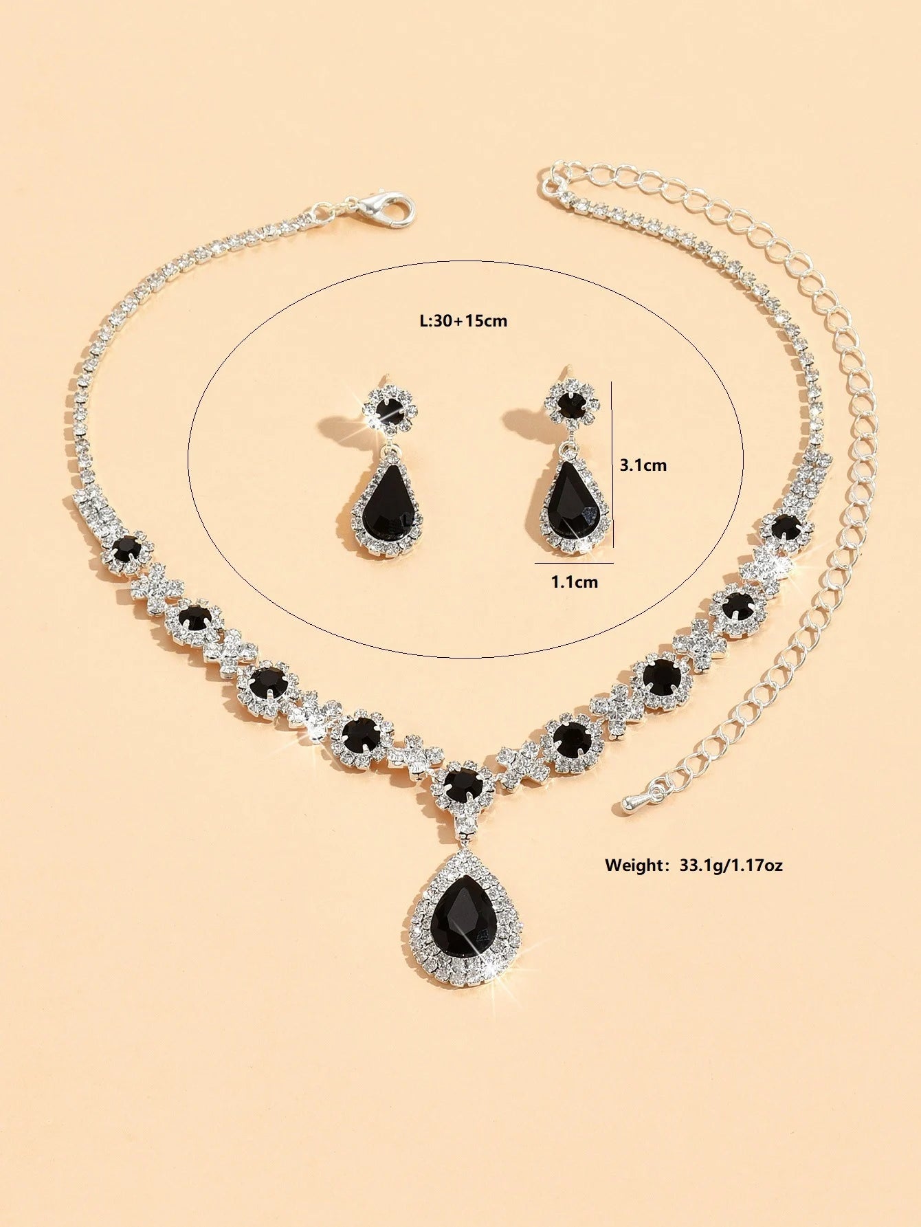 3 pieces of women's crystal droplet necklace with earrings set for wedding evening dress accessories
