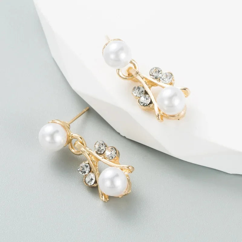 Luxury Imitation Pearl Beaded Necklace Earring Bracelet for Women Exquisite Wedding Bride Crystal Jewelry Sets Party Accesories