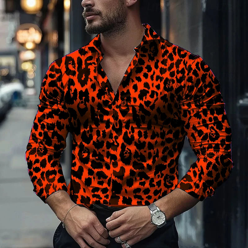 Fashion Men's Long-sleeved Shirts Leopard Pattern 3D Printed Single-breasted Shirts Casual Party Shirts Tops Men's Clothing