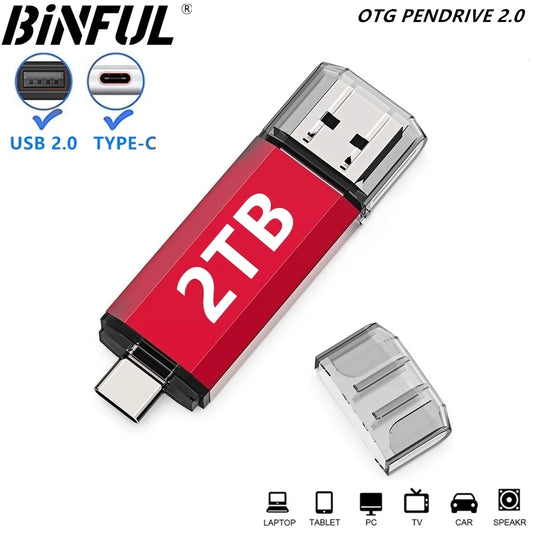 BINFUL 2NI1 TYPE-C USB 2.0 Flash Drive 2TB 1TB 512GB High speed Pen drive with key chain Memory stick Creative Business gift U d