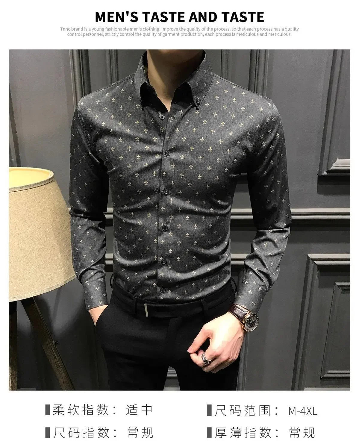 New Spring Autumn Printed Fashionable Men's Long-sleeved Shirts Slim Shirts Trendy Casual Business Tops No Ironing Anti-wrinkle