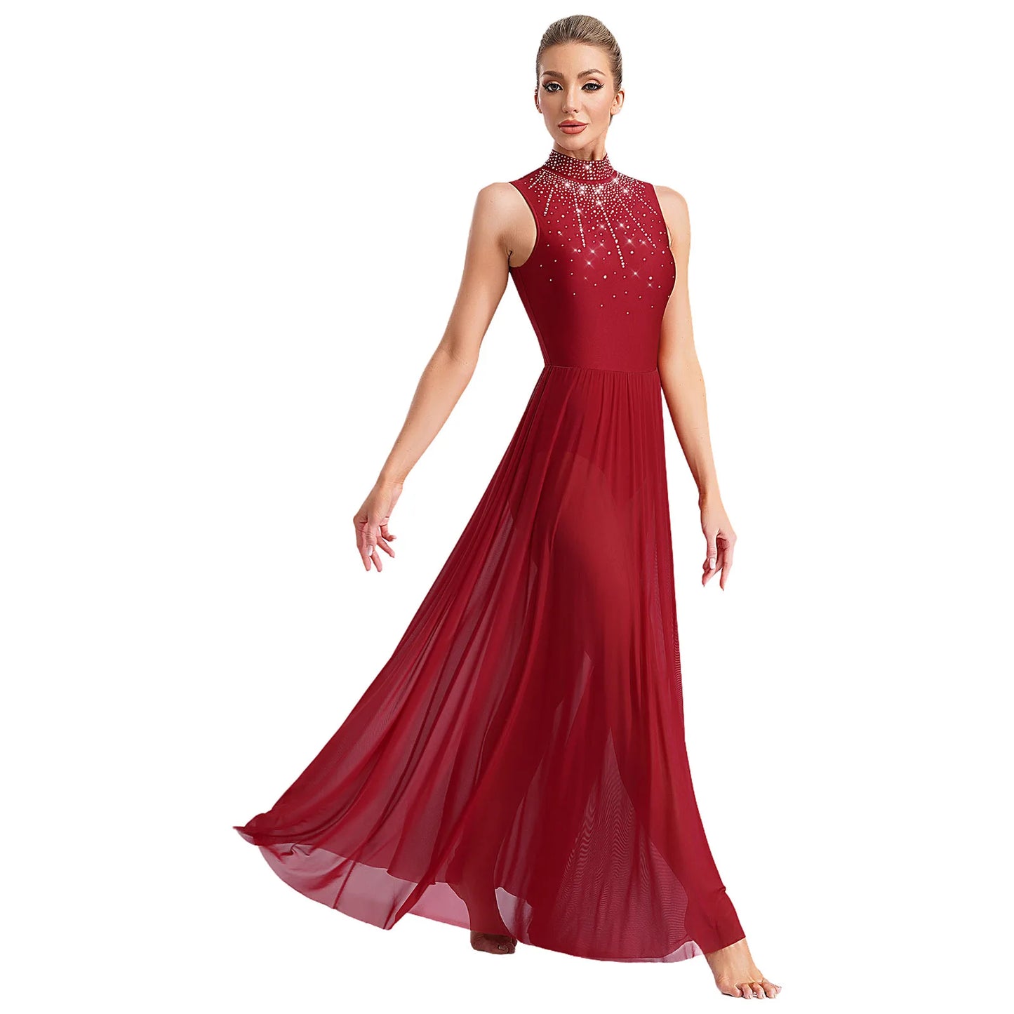 Womens Lyrical Dance Long Dress Cutout Back Full Length Overlay Leotard Costume Lady Latin Rumba Tango Maxi Dress Dancewear