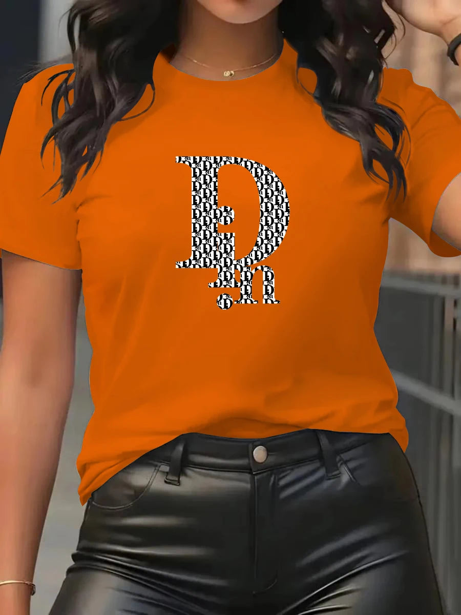 Din Women's T-Shirt Fashion Casual Crew Neck Short Sleeve Cotton Tees Tops Summer Streetwear Luxury Brand T-shirt