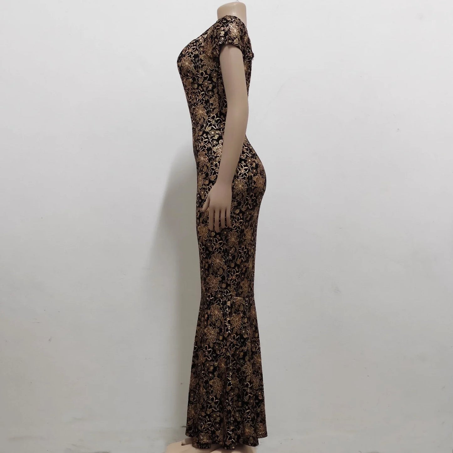 Maxi Dresses Elegant Flower Party Dress Off the Shoulder Short Sleeve Slit Maxi Long Dresses for Women