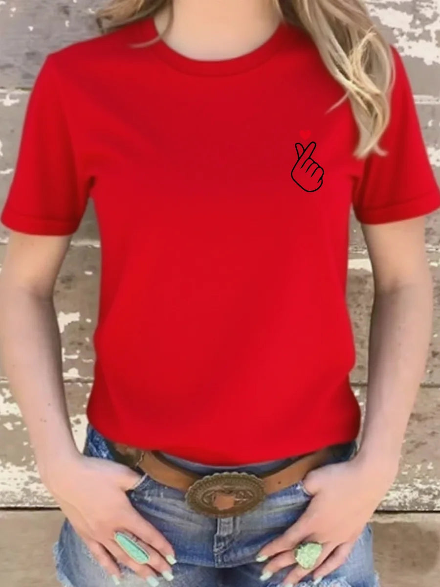 Finger Love Symbol T-shirt Finger Kpop Shirt Women Graphic T-Shirts Cute K-Pop Tee Short Sleeve Female Tops