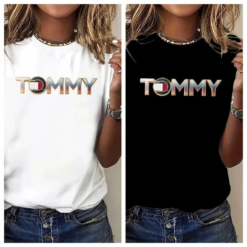 2025 New All-Season Comfort Women's Printed Cotton T-Shirt - Casual Crew Casual Street Clothing Women's Fashion Top T-Shirt