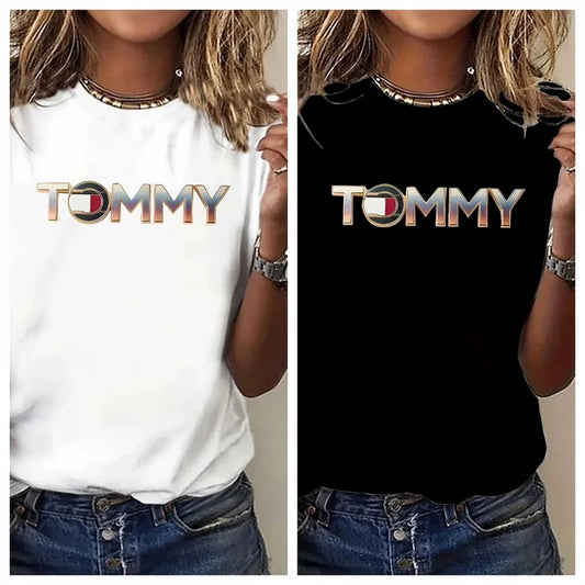 2025 New All-Season Comfort Women's Printed Cotton T-Shirt - Casual Crew Casual Street Clothing Women's Fashion Top T-Shirt