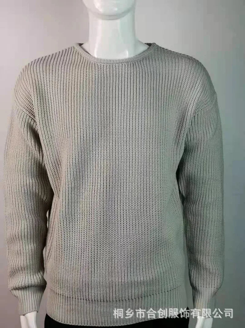 Men's Sweater for Autumn and Winter, European and American Fashion, Pullover, Solid Color, Knitted, Simple Inner Wear Sweater