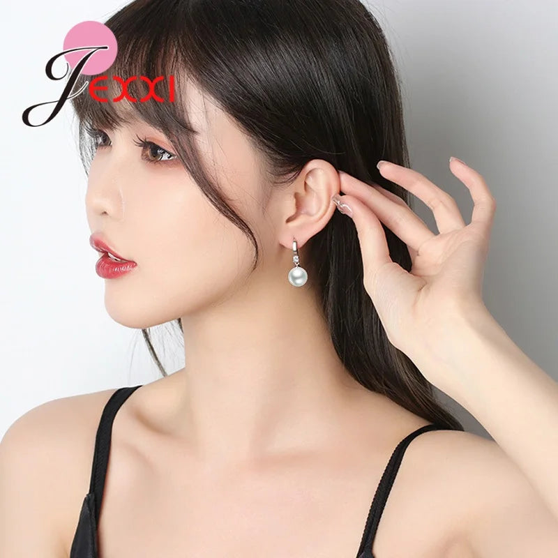 925 Sterling Silver Jewelry Set Earring Necklace Exquisite Polished Pearls Ornaments for Woman Wedding Accessories