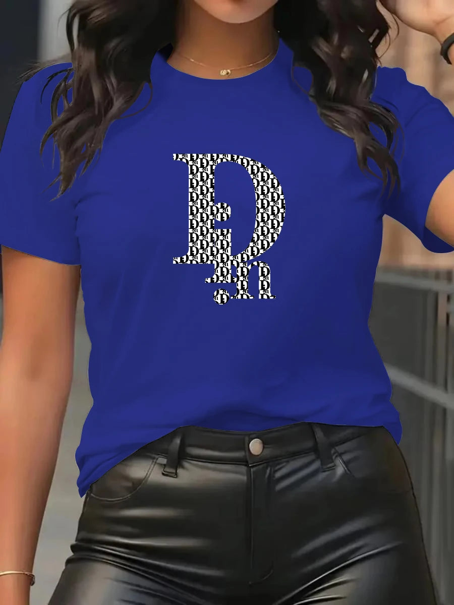 Din Women's T-Shirt Fashion Casual Crew Neck Short Sleeve Cotton Tees Tops Summer Streetwear Luxury Brand T-shirt