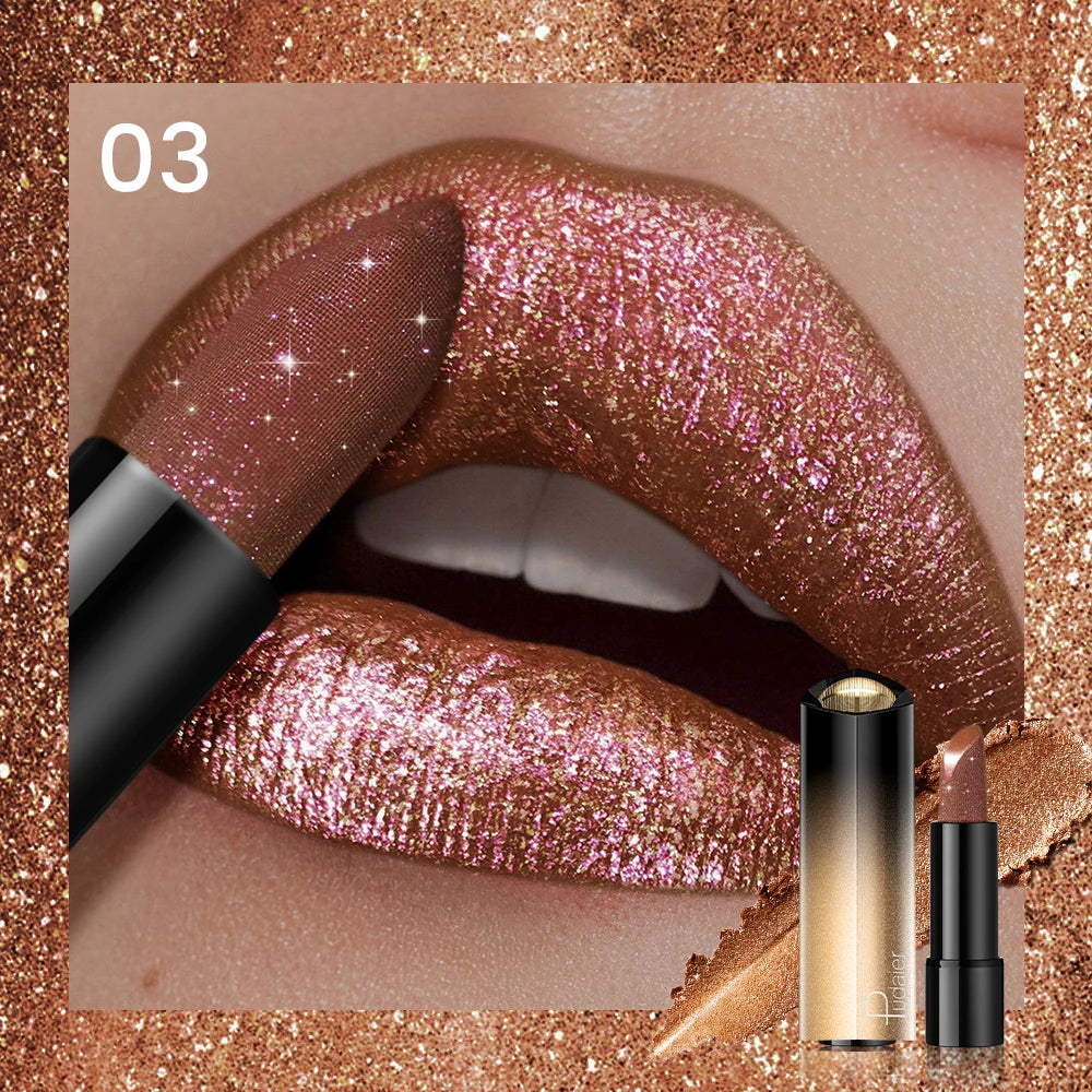 Glitter Lipstick, a pressable pearlescent lipstick, is very shiny like crushed diamond particles, smooth and long-lasting, has a
