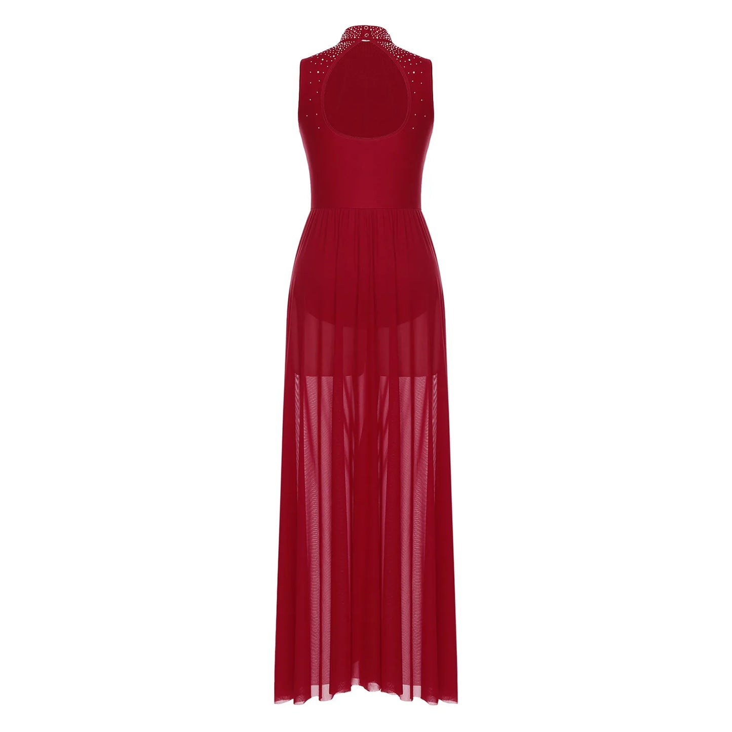 Womens Lyrical Dance Long Dress Cutout Back Full Length Overlay Leotard Costume Lady Latin Rumba Tango Maxi Dress Dancewear