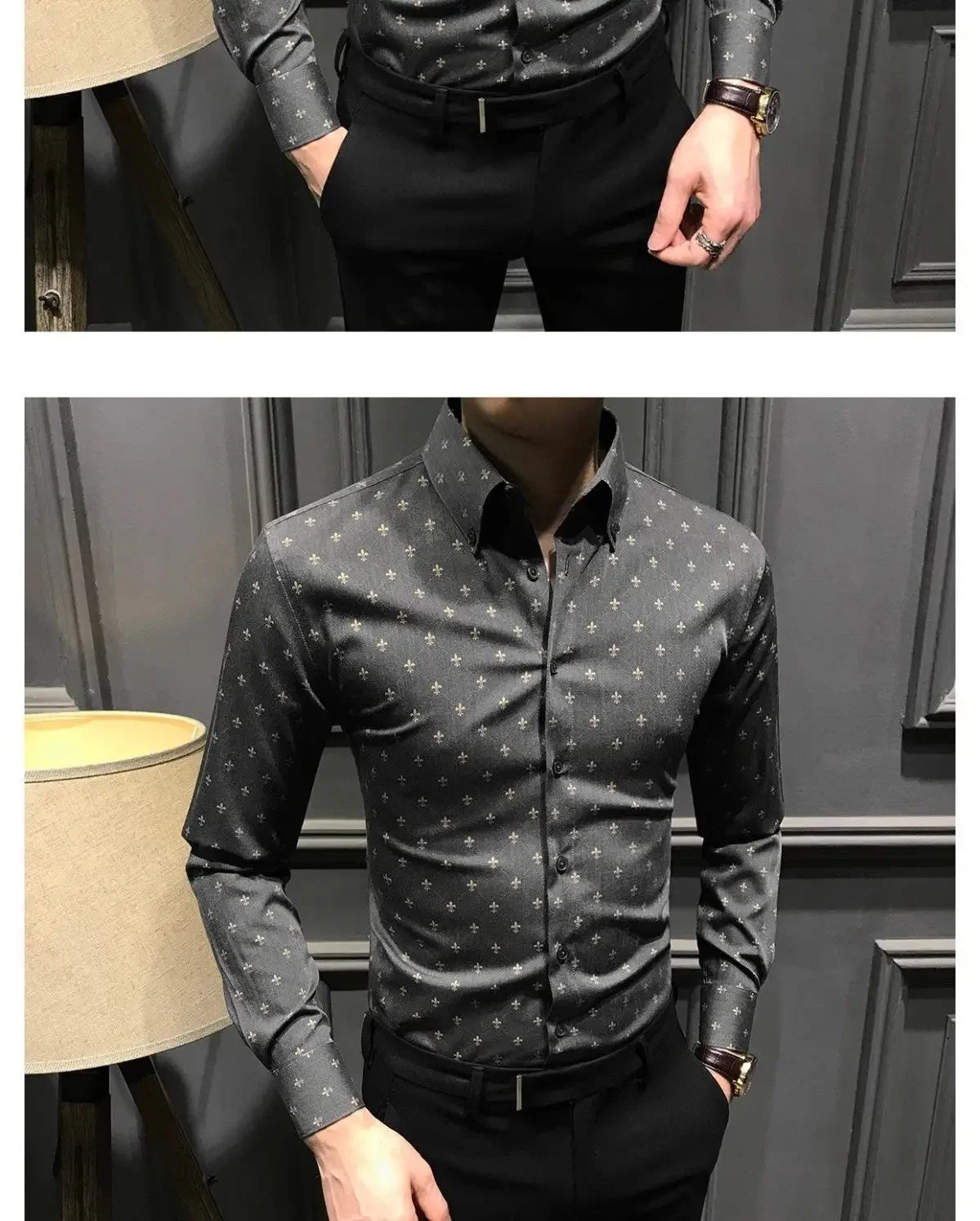 New Spring Autumn Printed Fashionable Men's Long-sleeved Shirts Slim Shirts Trendy Casual Business Tops No Ironing Anti-wrinkle