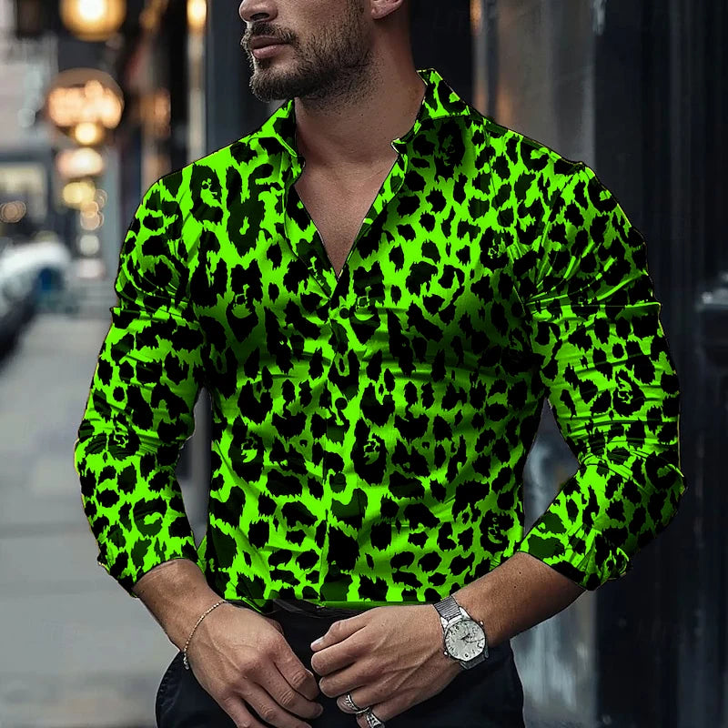 Fashion Men's Long-sleeved Shirts Leopard Pattern 3D Printed Single-breasted Shirts Casual Party Shirts Tops Men's Clothing