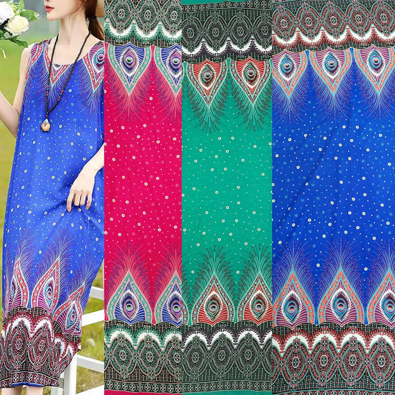 Summer Printed Rayon Fabric Soft Comfortable By The Meter for Women\'s Dress Shirts Diy Sewing Cloth Flowers Breathable Green