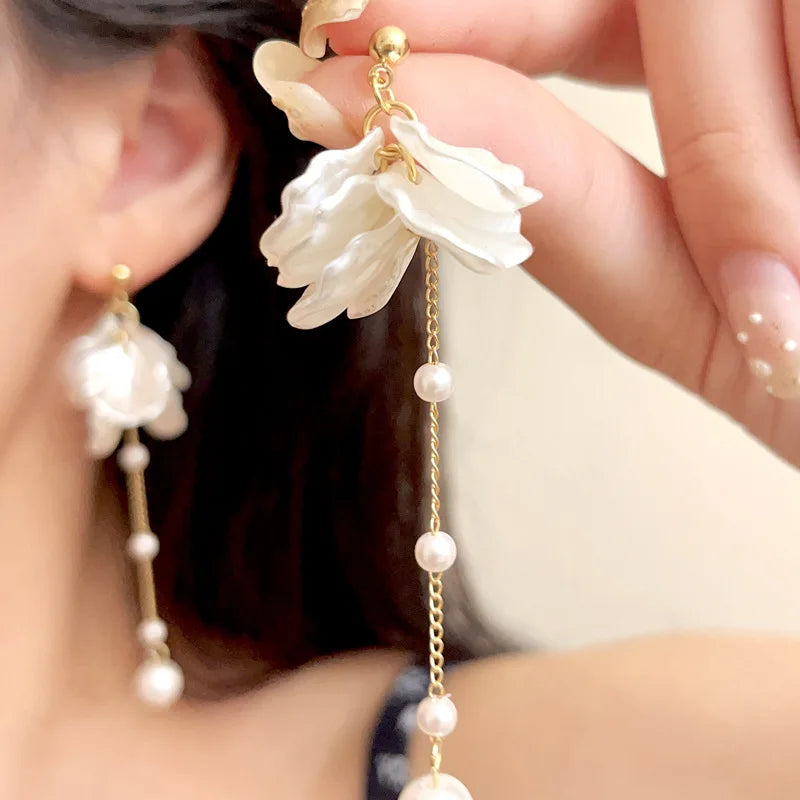 Modern Jewelry 925 Silver Needle Elegant Temperament Simulated pearl Tassel Earrings For Women Fashion Accessories Wholesale