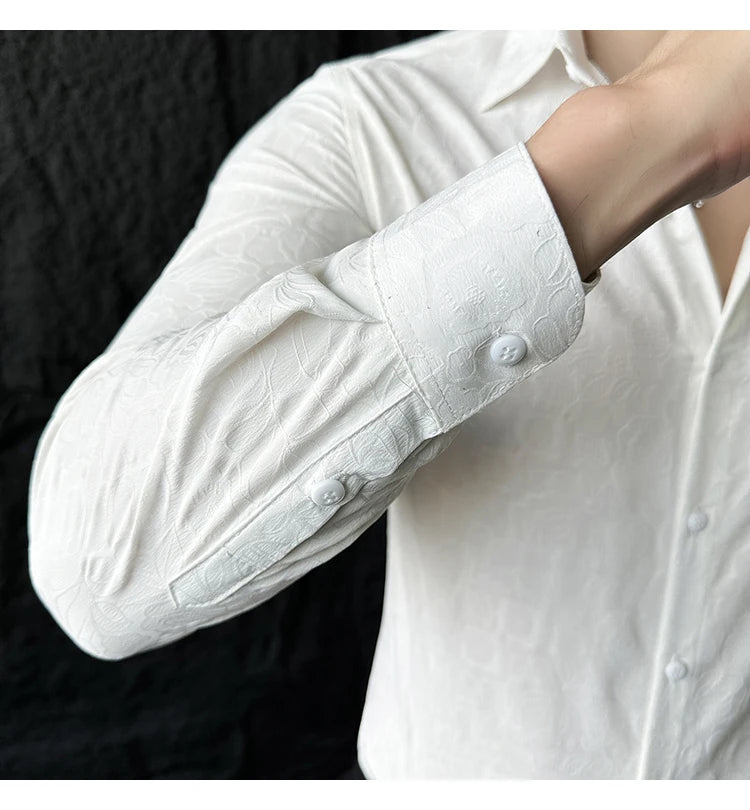 Camisas De Hombre Men Fashion Long Sleeve Jacquard Shirt High Quality Luxury Business Slimming Social Elegant Dress Casual Shirt