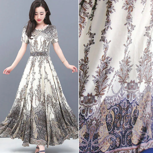 Summer Printed Rayon Fabric Soft Comfortable By The Meter for Women\'s Dress Shirts Diy Sewing Cloth Flowers Breathable Green