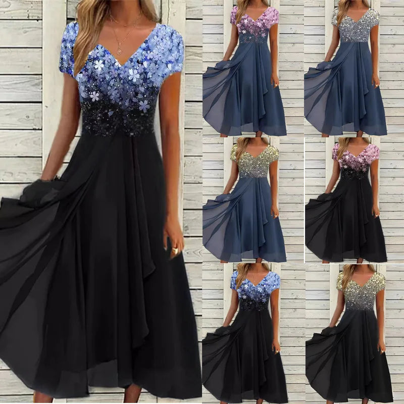 Women'S Dress Chiffon Elegant Lace Patchwork Dress Cut-Out Long Dress Bridesmaid Evening Dress   Vestidos 2025